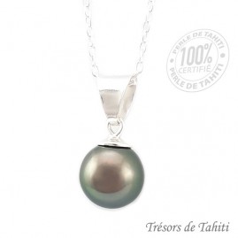 Pendentif perle de tahiti semi ronde chaine argent tt196