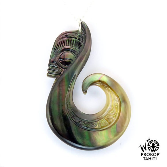 Chaine argent pendentif nacre prokop hamecon tiki ht11 Chaine argent pendentif nacre prokop hamecon tiki ht11
