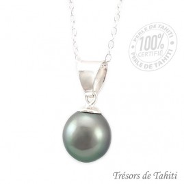 Pendentif perle de tahiti ovale chaine argent tt199