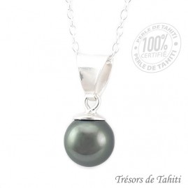Pendentif perle de tahiti semi ronde chaine argent tt200