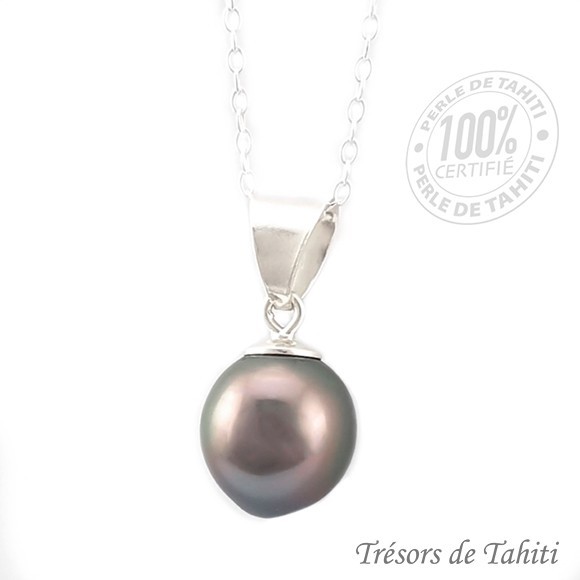 Pendentif perle de tahiti ovale chaine argent tt201