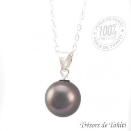 Pendentif perle de tahiti semi ronde chaine argent tt203