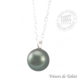 Pendentif perle de tahiti semi ronde chaine argent tt223