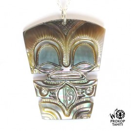 Chaine argent xl pendentif nacre prokop tahiti tiki xl tk16