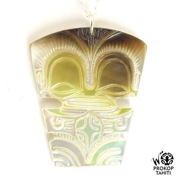 Chaine argent xl pendentif nacre prokop tahiti tiki xl tk17