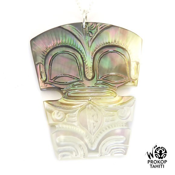 Chaine argent xl pendentif nacre prokop tahiti tiki xl tk19