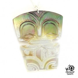 Chaine argent xl pendentif nacre prokop tahiti tiki xl tk23