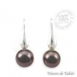 Boucles d'oreilles perles de tahiti semi rondes argent tt231