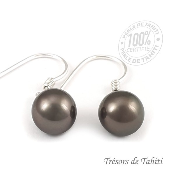 Boucles d'oreilles perles de tahiti semi rondes argent tt226