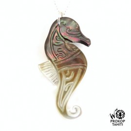 Chaine argent pendentif nacre tahiti hippocampe phb20