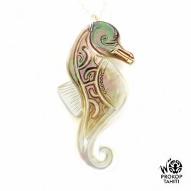 Chaine argent pendentif nacre tahiti hippocampe phb21