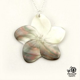 Chaine argent pendentif nacre prokop tipanier tahiti ft23
