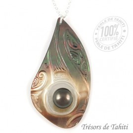 Pendentif goutte perle & nacre de tahiti chaine argent tt237