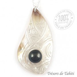 Pendentif goutte perle & nacre de tahiti chaine argent tt241