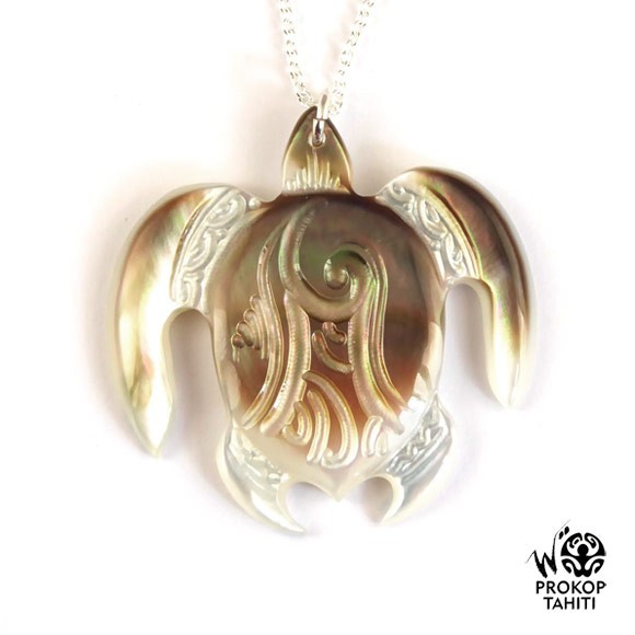 Chaine argent pendentif nacre prokop tahiti tortue t23 Chaine argent pendentif nacre prokop tahiti tortue t23