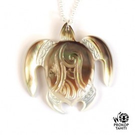Chaine argent pendentif nacre prokop tahiti tortue t23