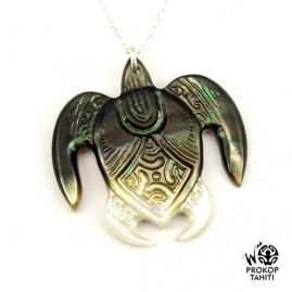 Chaine argent pendentif nacre prokop tahiti tortue t32