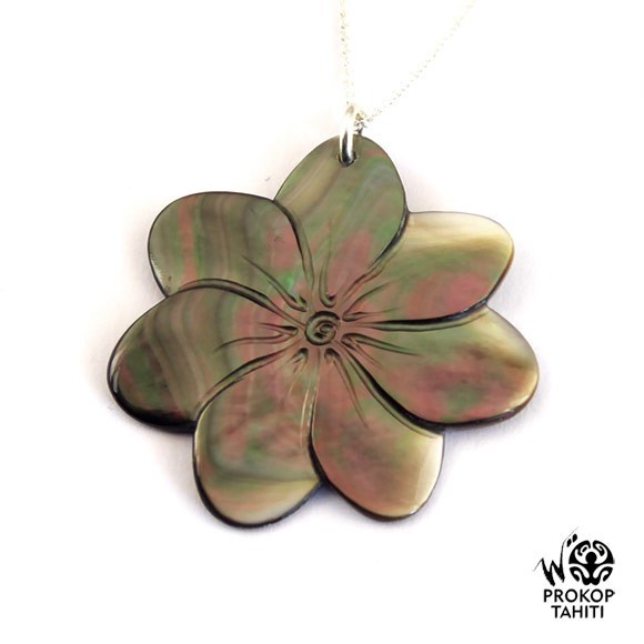 Chaine argent pendentif nacre prokop tahiti fleur tiare ff Chaine argent pendentif nacre prokop tahiti fleur tiare ff