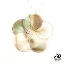 Chaine argent pendentif nacre prokop fleur tahiti 5fg12