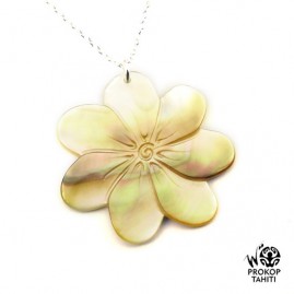 Chaine argent pendentif nacre prokop fleur tiare tahiti 7fg17