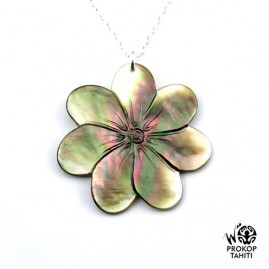 Chaine argent pendentif nacre prokop fleur tiare tahiti 7fg19