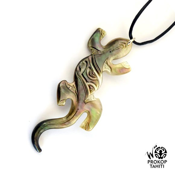 Pendentif nacre prokop tahiti margouillat mo'o m14 Pendentif nacre prokop tahiti margouillat mo'o m14