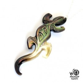 Chaine argent pendentif nacre tahiti margouillat m3