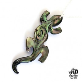 Chaine argent pendentif nacre tahiti margouillat m7