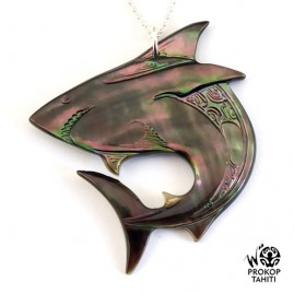 Chaine argent xl pendentif nacre prokop tahiti requin xl rq1