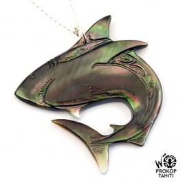 Chaine argent xl pendentif nacre prokop tahiti requin xl rq3