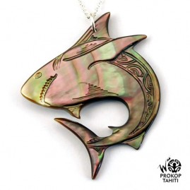 Chaine argent xl pendentif nacre prokop tahiti requin xl rq4