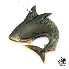Chaine argent xl pendentif nacre prokop tahiti requin xl rq7