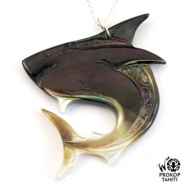 Chaine argent xl pendentif nacre prokop tahiti requin xl rq8