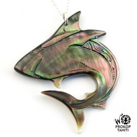 Chaine argent xl pendentif nacre prokop tahiti requin xl rq9