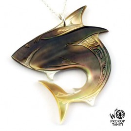 Chaine argent xl pendentif nacre prokop tahiti requin xl rq11