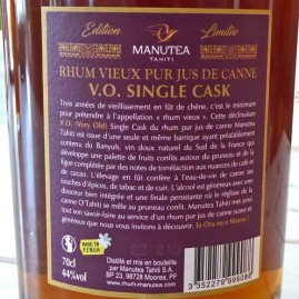 Rhum agricole vieux vo banyuls single cask 44 manutea tahiti 70cl