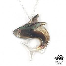 Chaine argent pendentif nacre prokop tahiti requin prq18