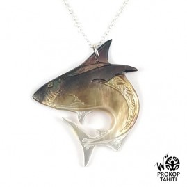 Chaine argent pendentif nacre prokop tahiti requin prq20