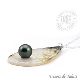 Pendentif goutte perle & nacre de tahiti chaine argent tt241