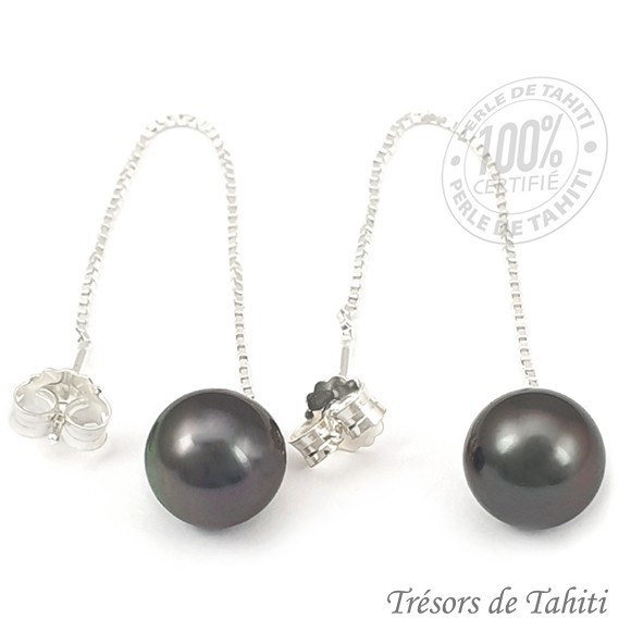 Boucles d'oreilles perles de tahiti semi rondes argent tt225 Boucles d'oreilles perles de tahiti semi rondes argent tt225