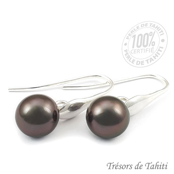 Boucles d'oreilles perles de tahiti semi rondes argent tt231