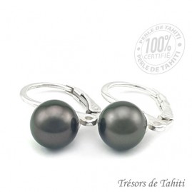 Boucles d'oreilles perles de tahiti semi rondes argent tt171