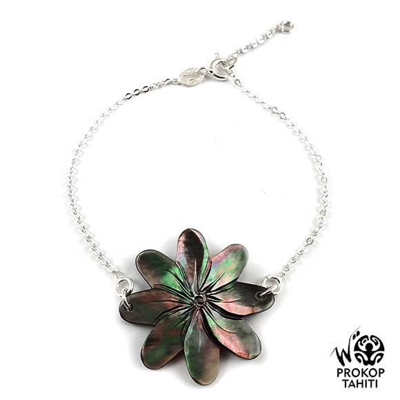 Bracelet argent nacre prokop tahiti fleur tiare brn11 Bracelet argent nacre prokop tahiti fleur tiare brn11
