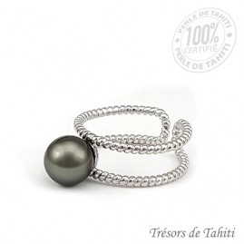 Bague perle de tahiti semi ronde en argent tt315