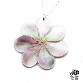 Chaine argent pendentif nacre prokop fleur tiare tahiti 7fg23