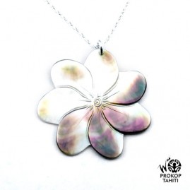 Chaine argent pendentif nacre prokop fleur tiare tahiti 7fg25