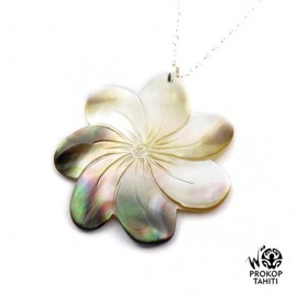 Chaine argent pendentif nacre prokop fleur tiare tahiti 7fg31