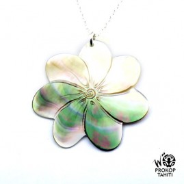 Chaine argent pendentif nacre prokop fleur tiare tahiti 7fg34