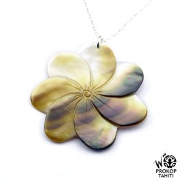 Chaine argent pendentif nacre prokop fleur tiare tahiti 7fg37