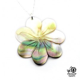Chaine argent pendentif nacre prokop fleur tiare tahiti 7fg41